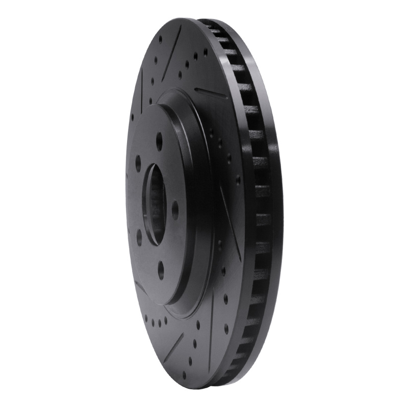 Ford Mustang Brake Rotor (1) - Front Left - R1 Concepts - Drilled & Slotted - Black - `05-`14